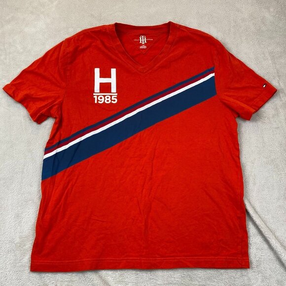 Tommy Hilfiger Mens T-Shirt Large V-Neck Short Sleeve Casual Pullover Red H 1985 - Picture 10 of 11